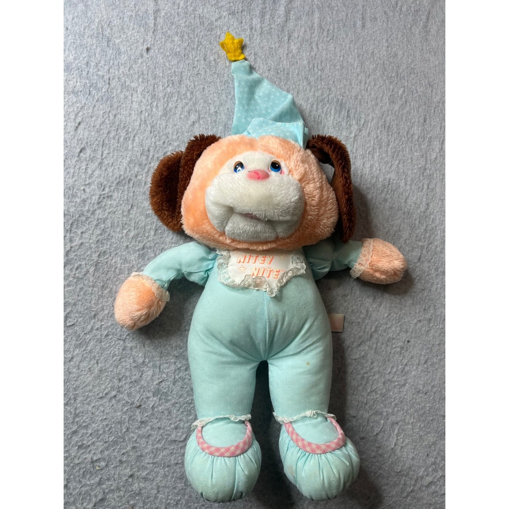 Commonwealth vintage Nite Nite‎ Sleepy Dog Plush Toy Light Blue Pajamas Star Hat